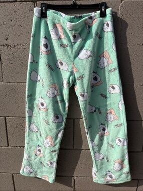 Joe Boxer Mint Green Cat Pajama Pants with Cream & White Accents